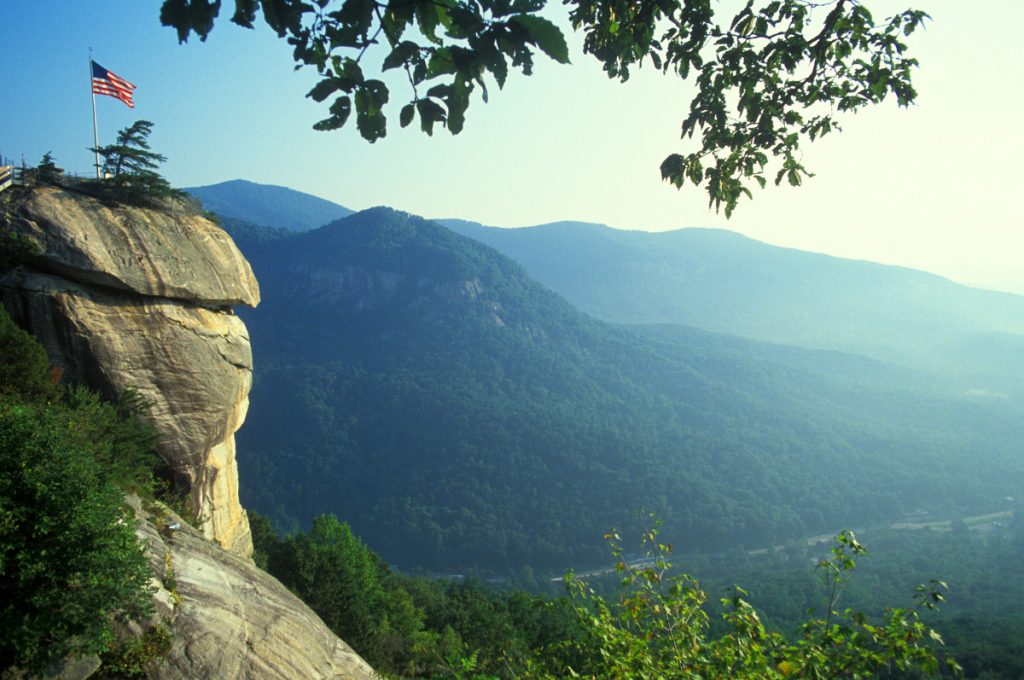 Chimney Rock Side View with Flag