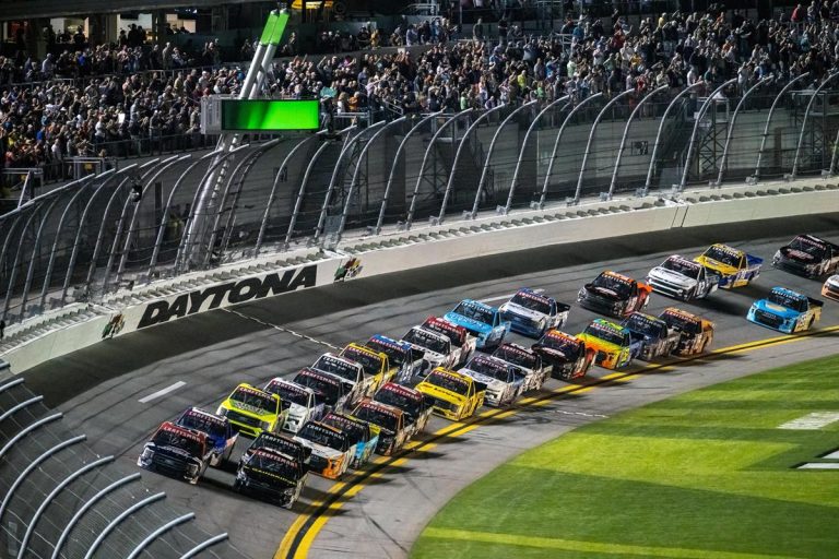 Daytona International Speedway nighttime race. Photo credit Daytona International Speedway Facebook 768x512