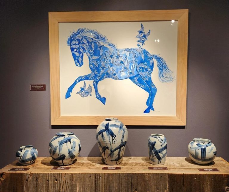 Chisholm Trail Heritage Center blue art. Photo credit Chisholm Trail Heritage Center Facebook 768x644