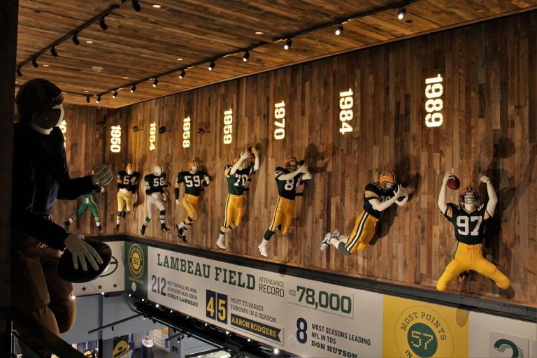 Green bay Packers Hall of Fame wall. Photo credit Facebook 768x512