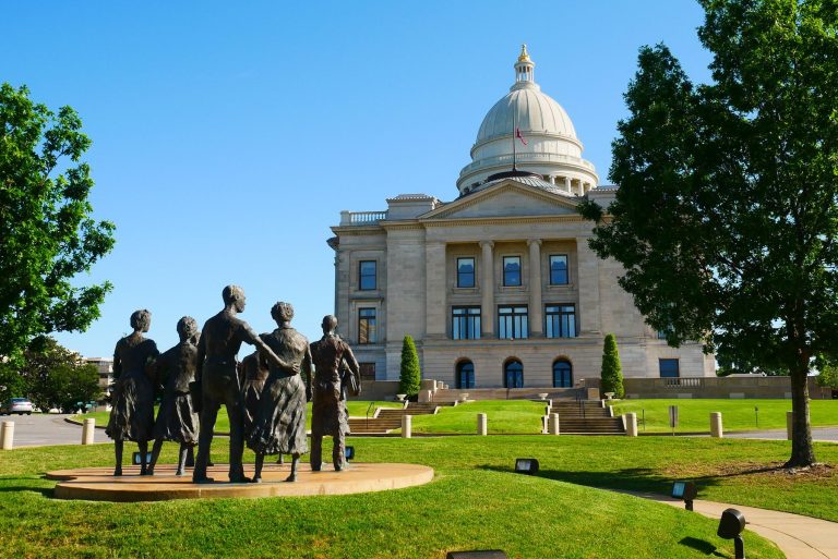 Little Rock Nine Memorial at the Arkansas State Capitol in Little Rock. Photo credit Susan Gerbic via Wikimedia Commons 768x513