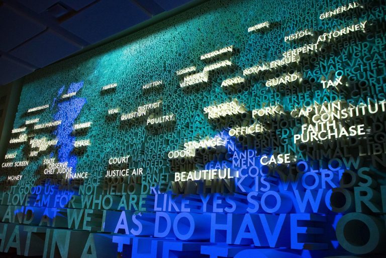 Planet Word Museum wall exhibit. Photo credit Ron Cogswell via Flickr 768x514