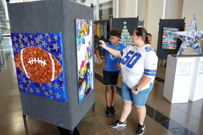 ATT Stadium local kids art on display. Photo credit ATT Stadium Facebook 768x512