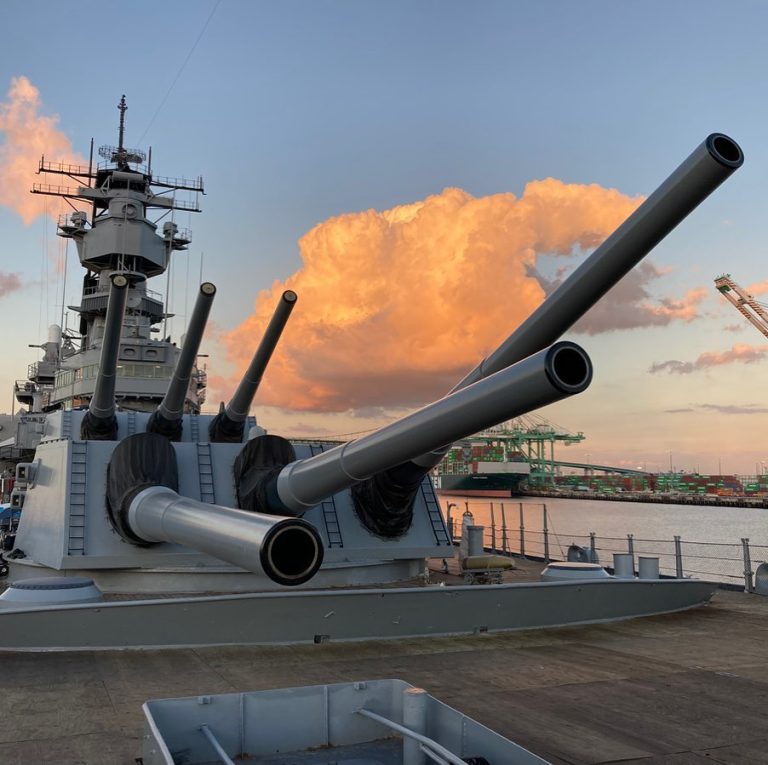 Battleship USS Iowa Museum battleship at sunset. Photo credit Pacific Battleship Center Battleship USS Iowa Facebook 768x765