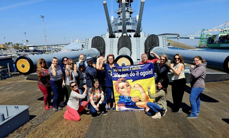 Battleship USS Iowa Museum celebrating Rosie the Riveter Day. Photo credit Pacific Battleship Center Battleship USS Iowa Facebook 768x463