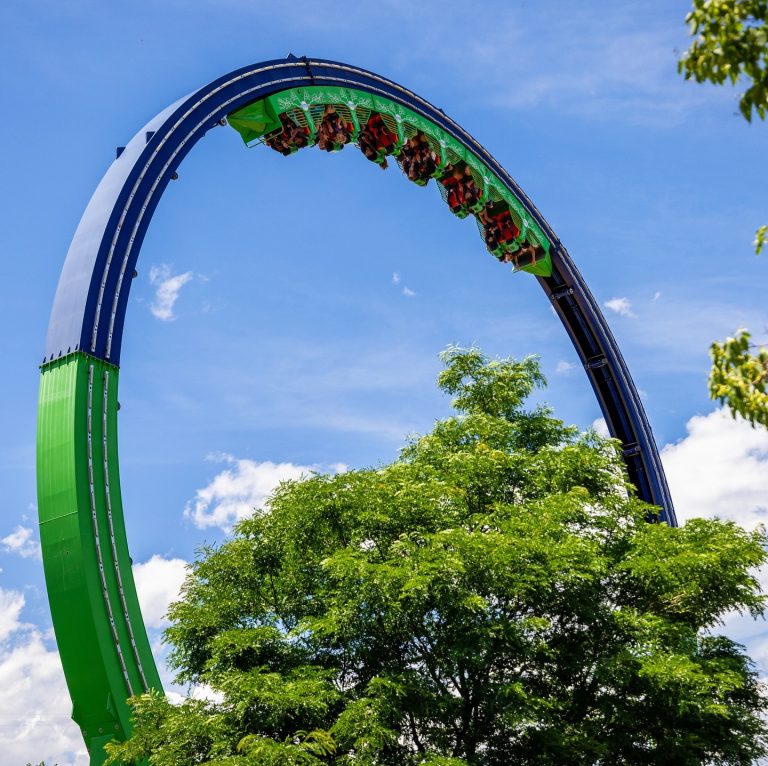 Elitch Gardens green rollercoaster. Photo credit Elitch Gardens Facebook 768x766