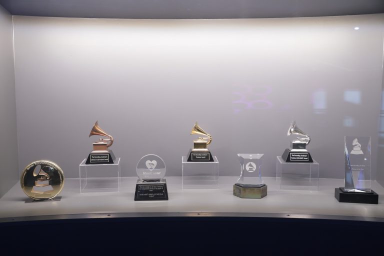 GRAMMY Museum awards display. Photo credit GRAMMY Museum Facebook 768x512