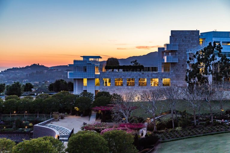 Getty Museum exterior sunset view. Photo credit Jimmy Arcade via Getty Facebook 768x512
