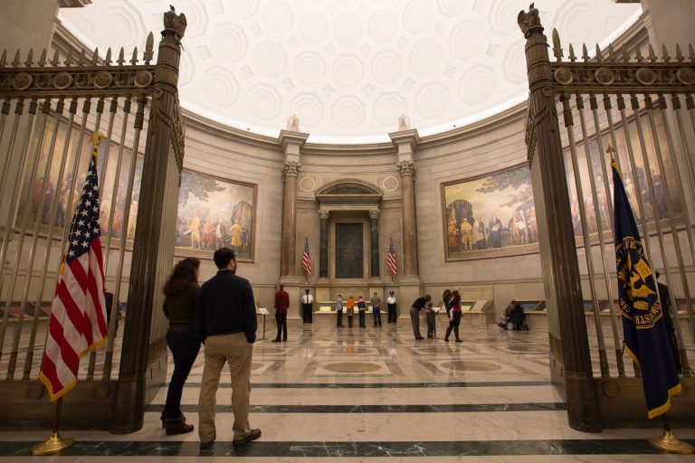National Archives Building and Museum in DC exhibits. Photo credit US National Archives Facebook 768x512