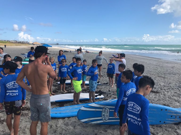 Ron Jon Surf Shop kids surf lessons at Ron Johns in Cocoa Beach. Photo credit Ron Jon Surf Shop Cocoa Beach Facebook 768x576