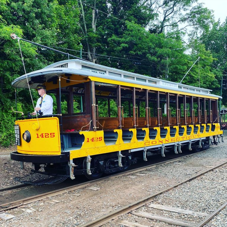 Shore Line Trolley Museum authentic trolley back on the tracks. Photo credit The Shore Line Trolley Museum Facebook 768x768