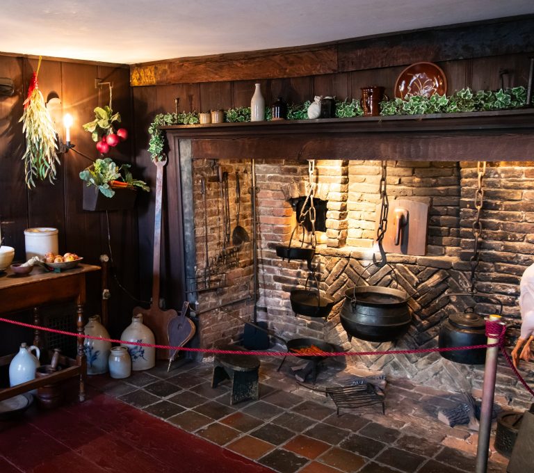 The House of the Seven Gables interior fireplace. Photo credit The House of the Seven Gables Facebook 768x680