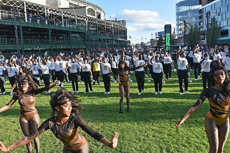 Wrigly Field Grambling State University Marching Band at the field. Photo credit Grambling State University Marching Band via Wrigley Field Facebook 1 768x513