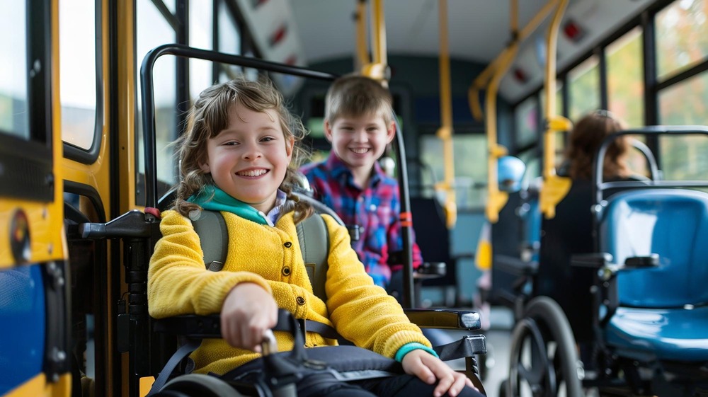 Accessible Travel for Students - accessible school bus with handicap spaces. Photo credit Freepik