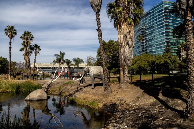 La Brea Tar Pits and Museum outdoor exhibit. Photo credit La Brea Tar Pits and Museum Facebook 768x512