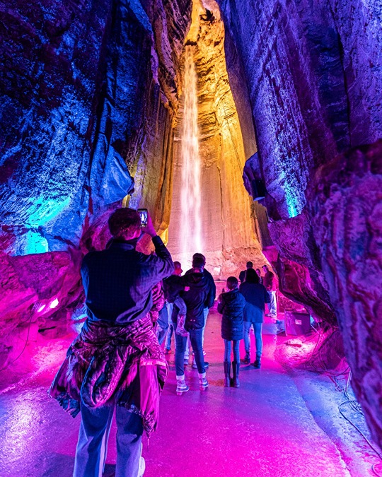 Ruby Falls - Ruby Falls lit up. Photo credit Ruby Falls Facebook 